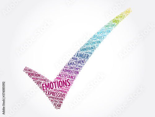 Emotions check mark word cloud collage, concept background