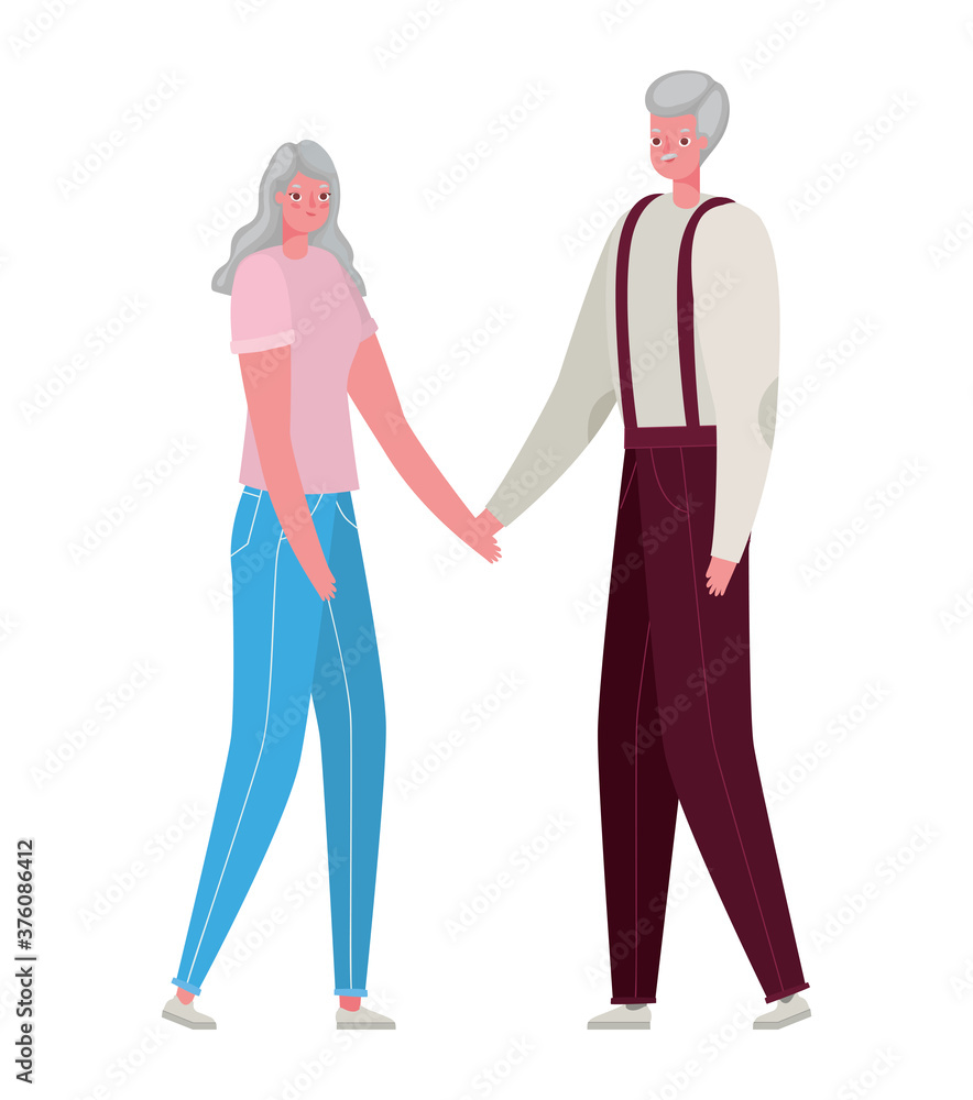 custom made wallpaper toronto digitalSenior woman and man cartoons holding hands vector design