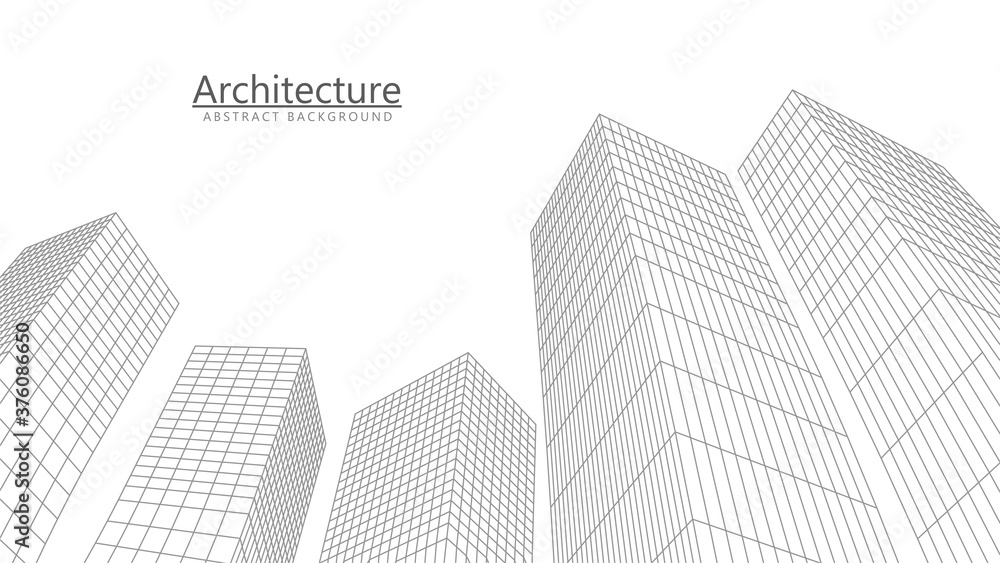 Modern architecture grid background. Wireframe perspective buildings on white background. Vector illustration. Modern architecture grid background. Wireframe perspective buildings on white background. Vector illustration.