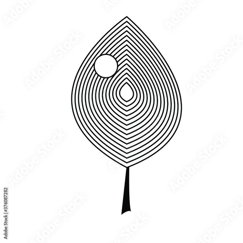 Plant illustration. Vector lines. A leaf of a tree with a hole