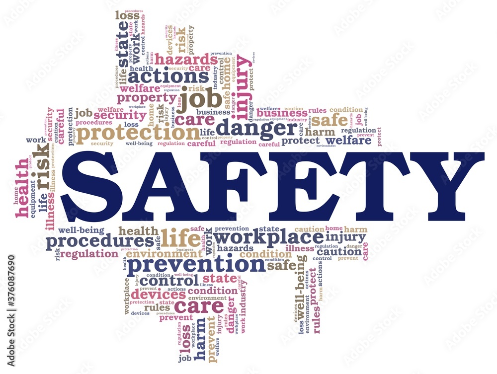 Fototapeta premium Safety vector illustration word cloud isolated on a white background.