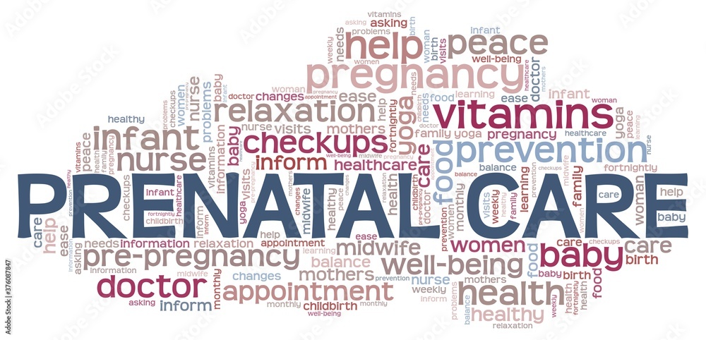 Fototapeta premium Prenatal care vector illustration word cloud isolated on a white background.