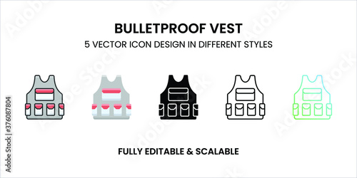 Bulletproof Vest vector icon in colored outline, flat, glyph, line, and gradient