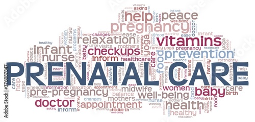 Prenatal care vector illustration word cloud isolated on a white background.