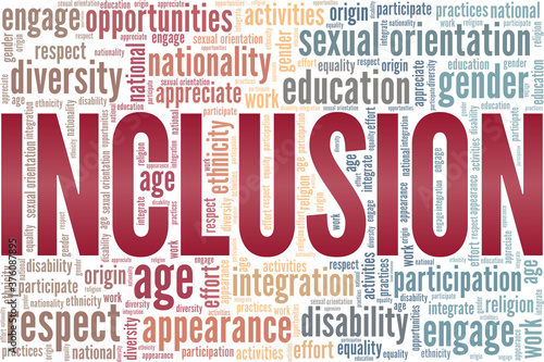Inclusion vector illustration word cloud isolated on a white background.