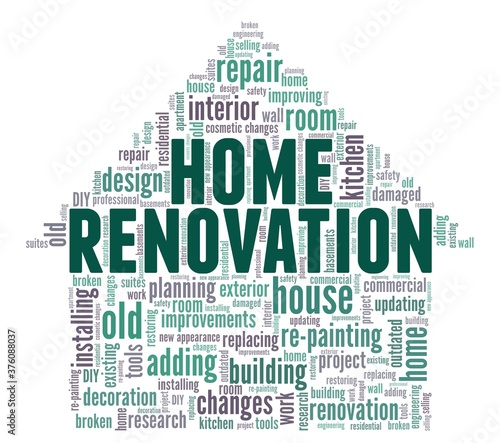Home renovation vector illustration word cloud isolated on a white background.
