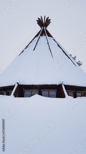 The snow covered beautiful landscape of Swedish Lapland outside of Lycksele, Sweden photo