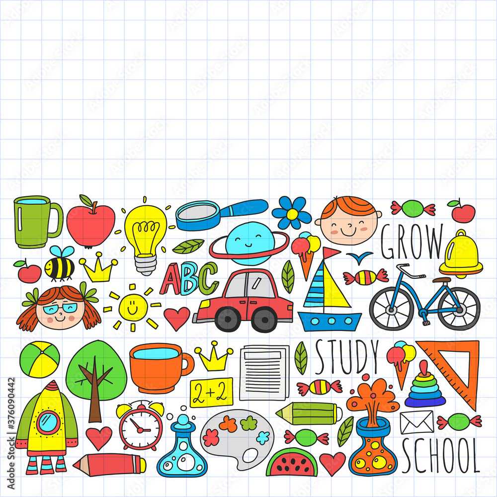 Back to School vector doodle set. Supplies for sport, art, reading, science, geography, biology, physics, mathematics, astronomy, chemistry. Back to School vector doodle set. Supplies for sport, art, reading, science, geography, biology, physics, mathematics, astronomy, chemistry.