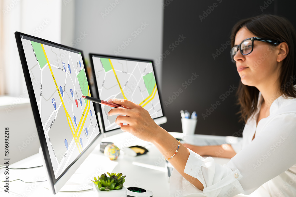 Woman Searching Real Estate Apartment On Map Woman Searching Real Estate Apartment On Map