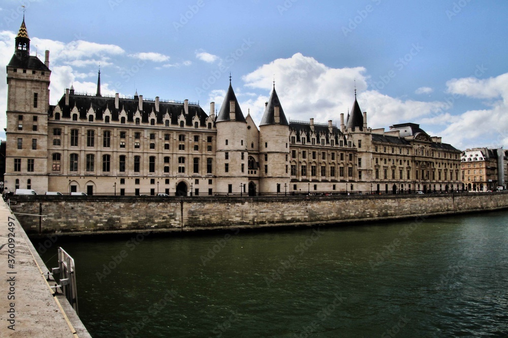 A view of the River Seine in Paris showing the Conciergerie
