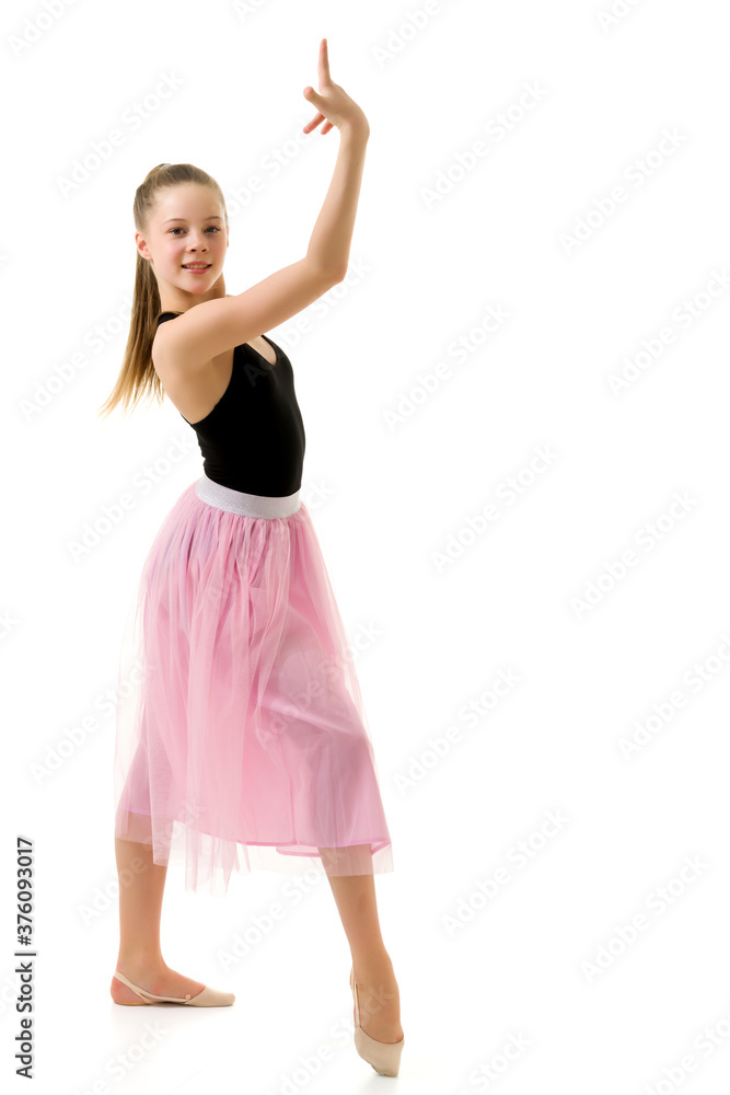 Graceful Girl Gymnast Performing Rhythmic Gymnastics Exercise.