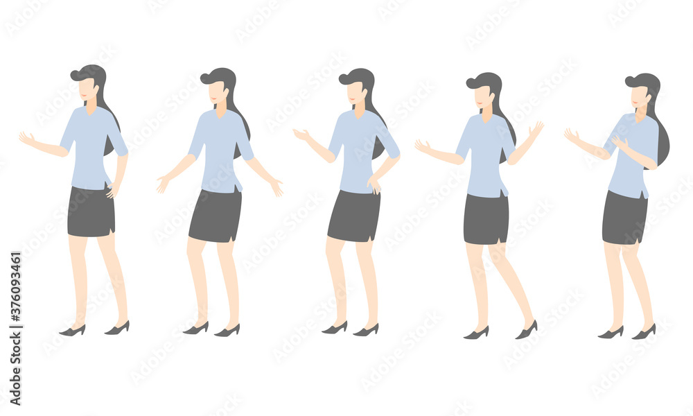 Business woman set in different pose. Flat design style, Isolated on a white background,vector illustration about character set.