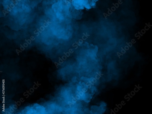 A group of blue smoke in a dark background. An illustration created on the tablet, used as a background.