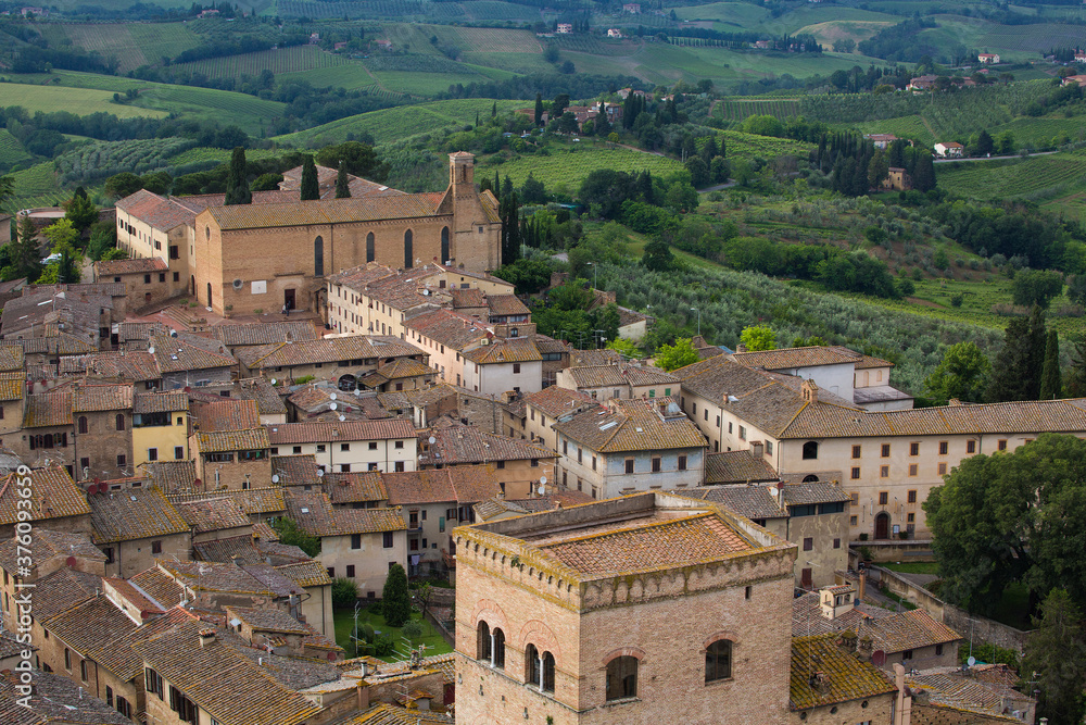 View of San Gimignano, a medieval hill town in the Tuscany region of Italy
