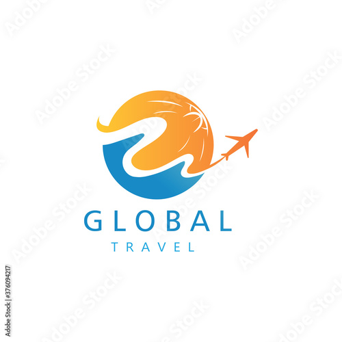 travel logo global illustration world airplane color design vector template
