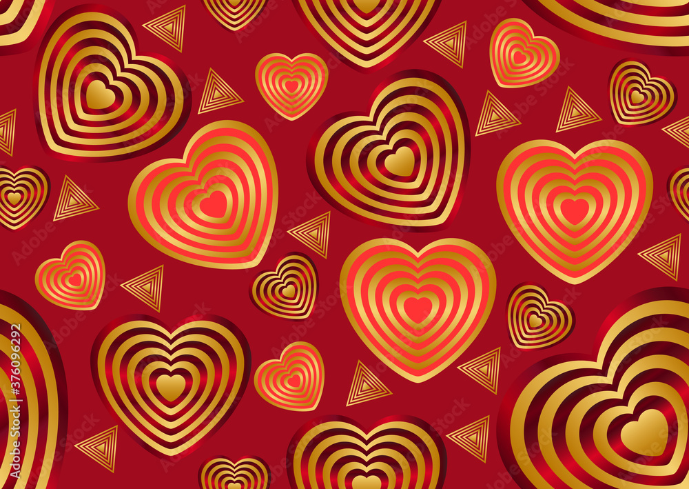 Seamless pattern of gold hearts on a burgundy background .Vector graphic. Seamless pattern of gold hearts on a burgundy background .Vector graphic.