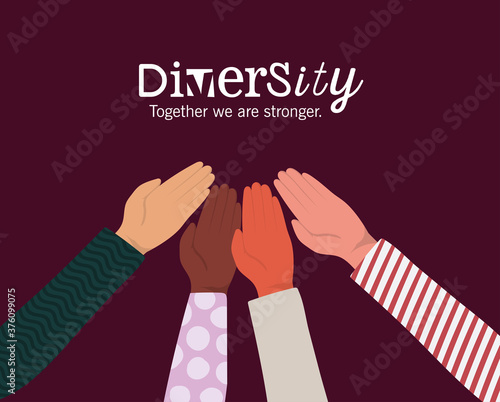 diversity together we are stronger with hands up vector design