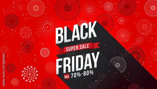 Black Friday Sale with fireworks background. Vector illustration