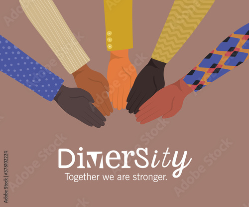 diversity together we are stronger with hands vector design