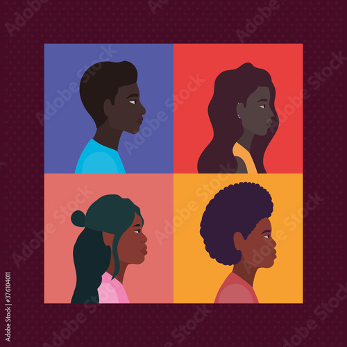 diversity of women and men cartoons in frames vector design