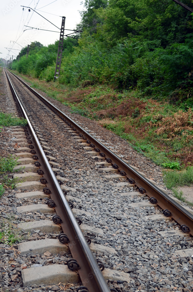 Railway. Paths. Rails and sleepers. Station in the village. Journey.