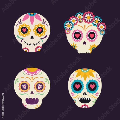 Mexican skull heads set vector design