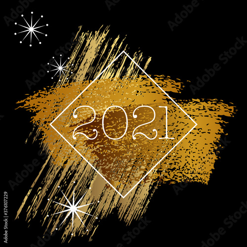2021- carte de vœux au graphisme artistique or sur un fond noir.