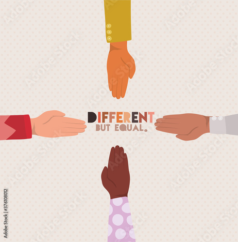 different but equal and diversity skin hands vector design