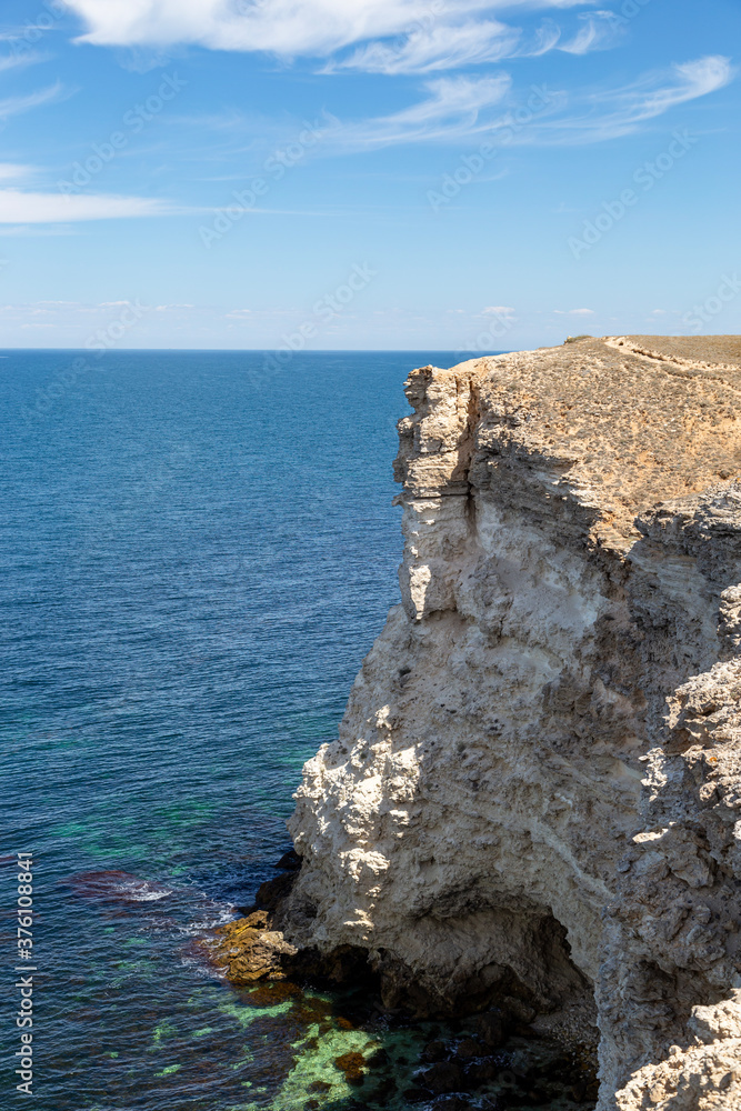 Atlesh. Rocky coast of Cape Tarhankut in Crimea. Black Sea