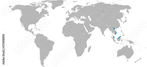 Vietnam  Malaysia countries isolated on world map. Maps and Backgrounds.