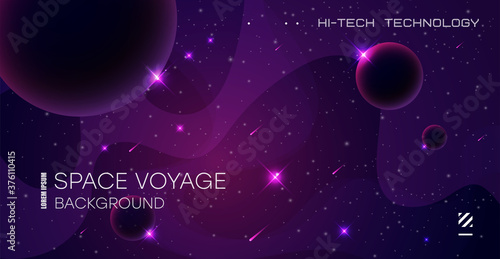 Vector illustration of space, planets and galaxy for poster, banner or background. Abstract drawings of the future, science fiction and astronomy.