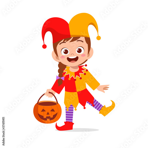 happy cute little kid boy and girl celebrate halloween wears clown costume
