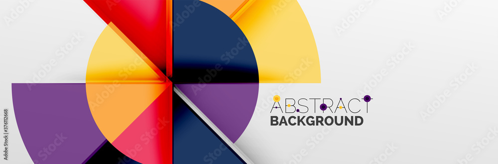 Bright color circles, abstract round shapes and triangles composition with shadow effects. Vector modern geometric design template Bright color circles, abstract round shapes and triangles composition with shadow effects. Vector modern geometric design template
