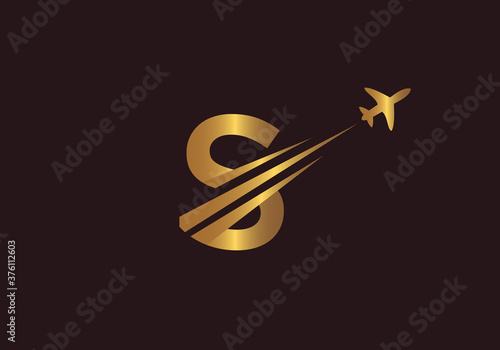 Creative Air Travel Logo Design with S letter. S letter Concept airplane and travel logo.