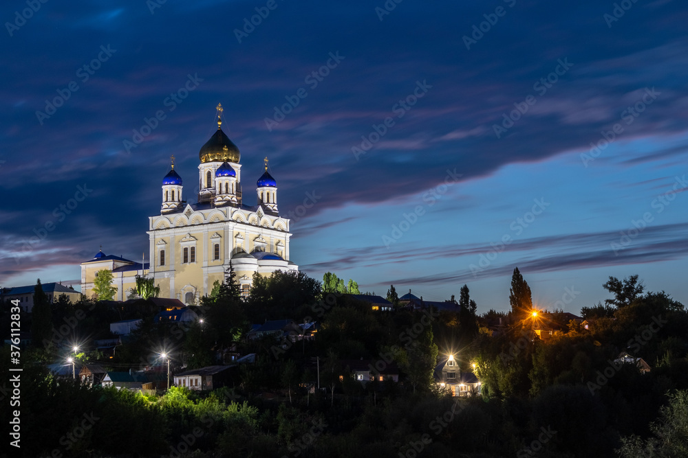 Russia, the city of Yelets, view of  the Cathedral of the ascension of the Lord at dusk
