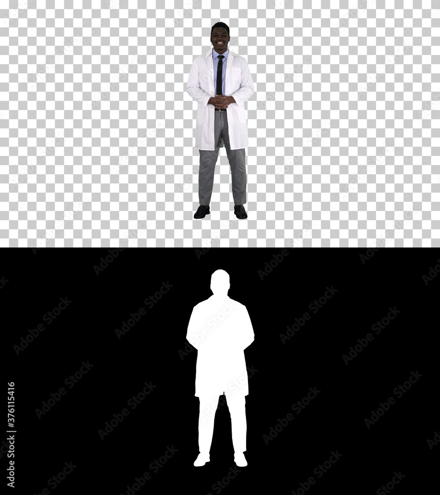 Fototapeta premium Afro-American Doctor Talking To Camera, Alpha Channel