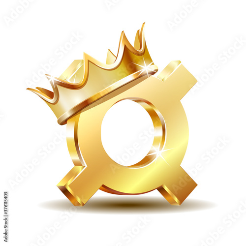 Cold Generic currency symbol with golden crown isolated on white