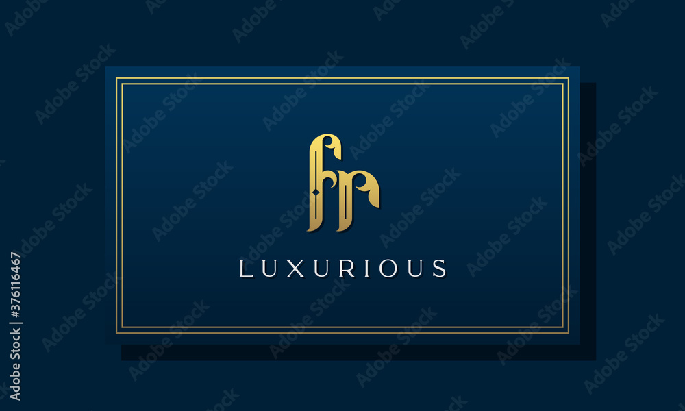 Vintage royal initial letter FR logo. This logo creatively incorporates luxurious typeface. It will be suitable for Royalty, Boutique, Hotel, Heraldic, fashion, and Jewelry.