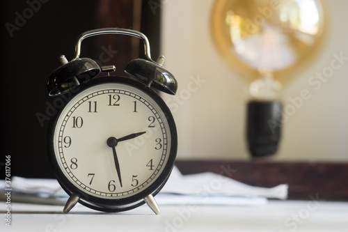 alarm clock on a table
