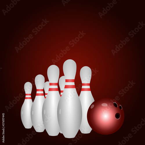 Realistic icon of bowling ball and skittles. Vector illustration eps 10