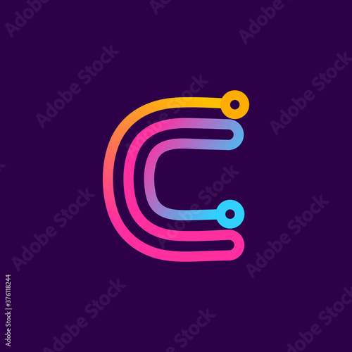 Multicolor C letter logo made of electric wire.