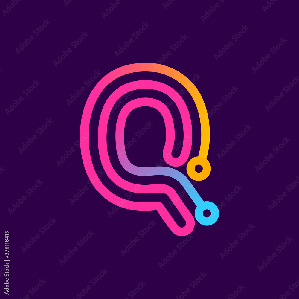 Multicolor Q letter logo made of electric wire. Multicolor Q letter logo made of electric wire.