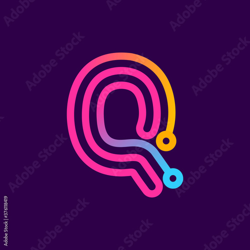Multicolor Q letter logo made of electric wire.