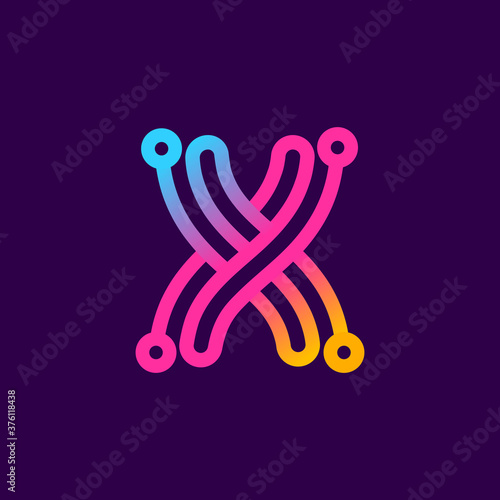 Multicolor X letter logo made of electric wire.