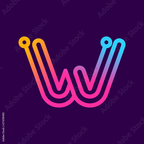 Multicolor W letter logo made of electric wire.