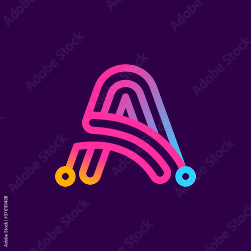 Multicolor A letter logo made of electric wire.