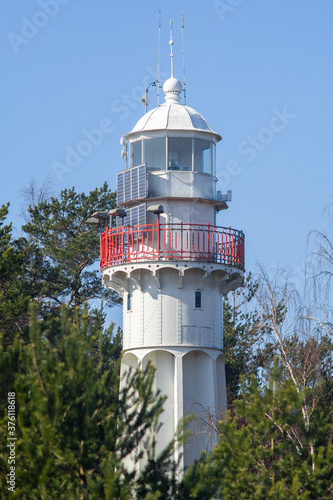 Mersrags, Latvia - march 30th 2019. : Mersrags lighthouse (latv.Mērsraga bāka) built in 1875 on the coast of Baltic sea bay.