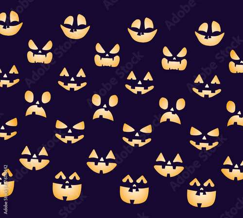 happy halloween card with pumpkins faces pattern