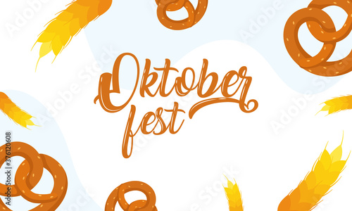 oktoberfest party lettering in poster with pretzels and spikes