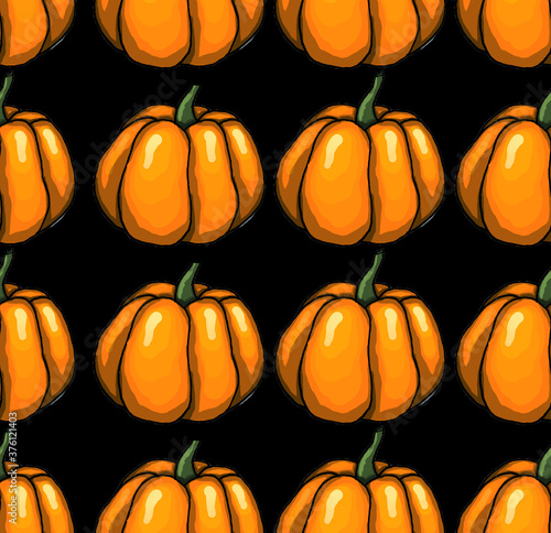 Orange halloween pumpkins on black background as autumn halloween seamless pattern wallpaper bakground illustration       